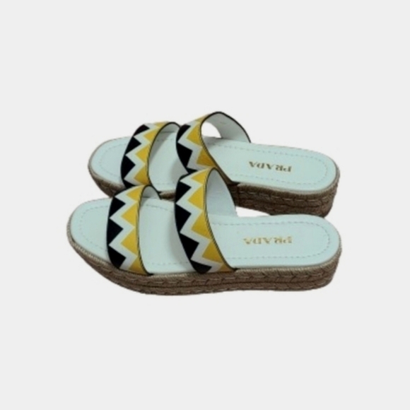 PRADA Zigzag Saffiano Leather Sandals Womens Platform Espadrille Slide Size 39 - Picture 5 of 16